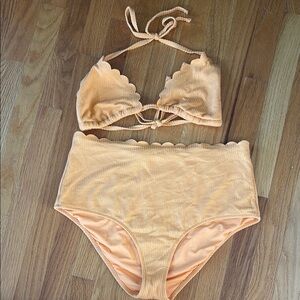 Aerie Scalloped High-Waisted Bikini in Soft Orange